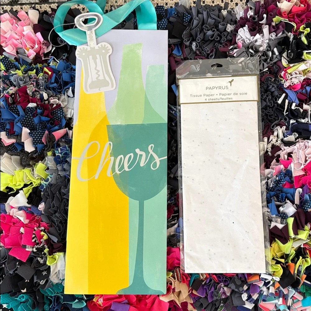 🆕Papyrus “Cheers” Wine Gift Bag And Glitter Tissue